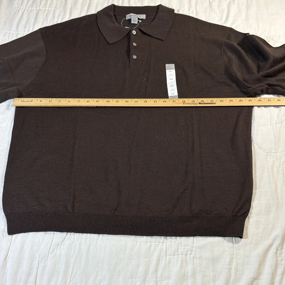 Linea Uomo‎ Men's 3XLT Chocolate Brown Wool Blend Long Sleeve Polo Sweater NWT